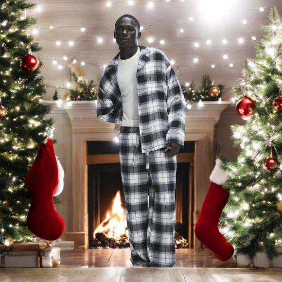 Savage X Fenty Men's Flannel Feels Sleep 2-Piece Set - Dove White Plaid SZ XXXL - Picture 5 of 11